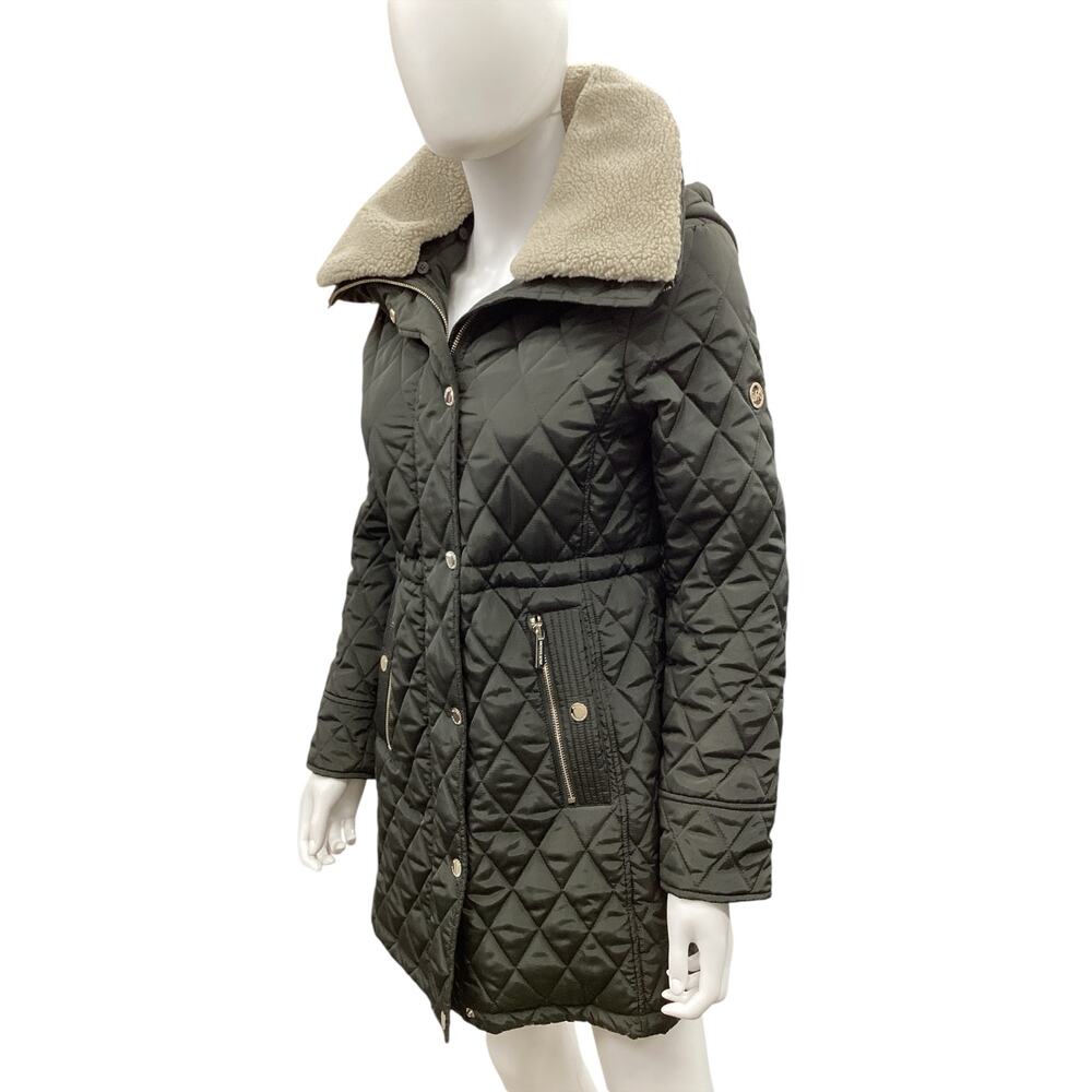 Michael Kors Coat Women’s SZ S Puffer Coat Hood Removable Faux Fur Collar Green - Picture 2 of 10
